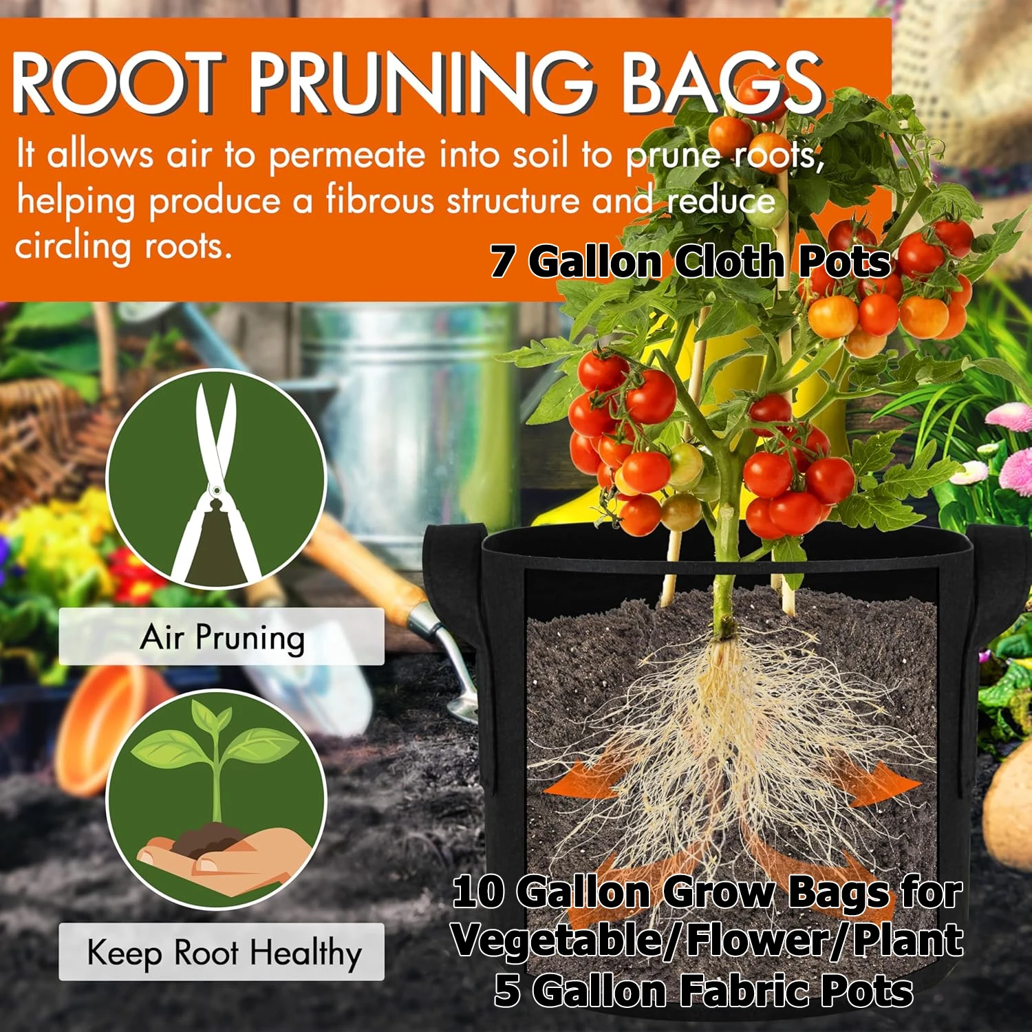 10 Gallon Grow Bags for Vegetable/Flower/Plant, 5 Gallon Aeration Fabric Pots with Handles Cloth Pots for Plants Garden Gift thumbnail 2