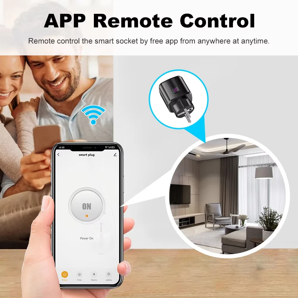 Tuya Smart EU Plug WiFi 20A Socket With Power Monitoring Timer Child Lock Outlet Google Home Alice SmartThings Alexa thumbnail 3