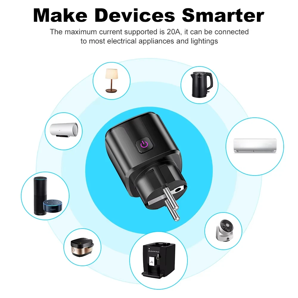 Tuya Smart EU Plug WiFi 20A Socket With Power Monitoring Timer Child Lock Outlet Google Home Alice SmartThings Alexa thumbnail 4