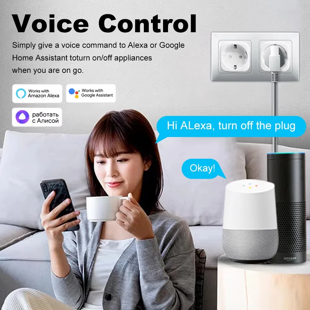 Tuya Smart EU Plug WiFi 20A Socket With Power Monitoring Timer Child Lock Outlet Google Home Alice SmartThings Alexa thumbnail 2
