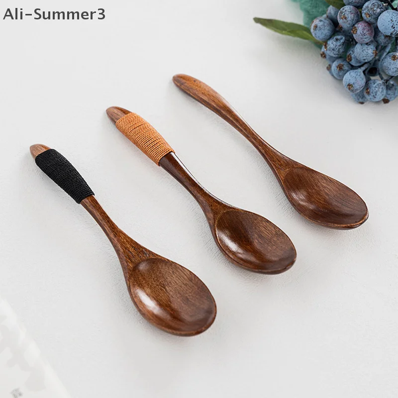 Small Wooden Spoon Children Soup Spoon Natural Wood Japanese Honey Sugar Salt Seasoning Spoon Dessert Tea Coffee Scoop Spoon