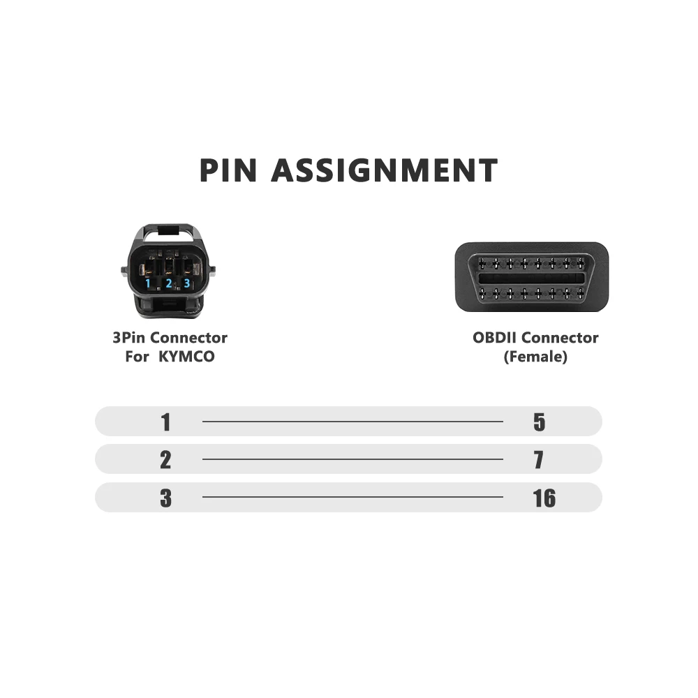 OBD2 Cable For KYMCO 3Pin Motorcycle to OBDII 16 Pin Cable 3 Pin Plug Cable Motorbike Diagnostic Extension Cable Scanner Tool thumbnail 3