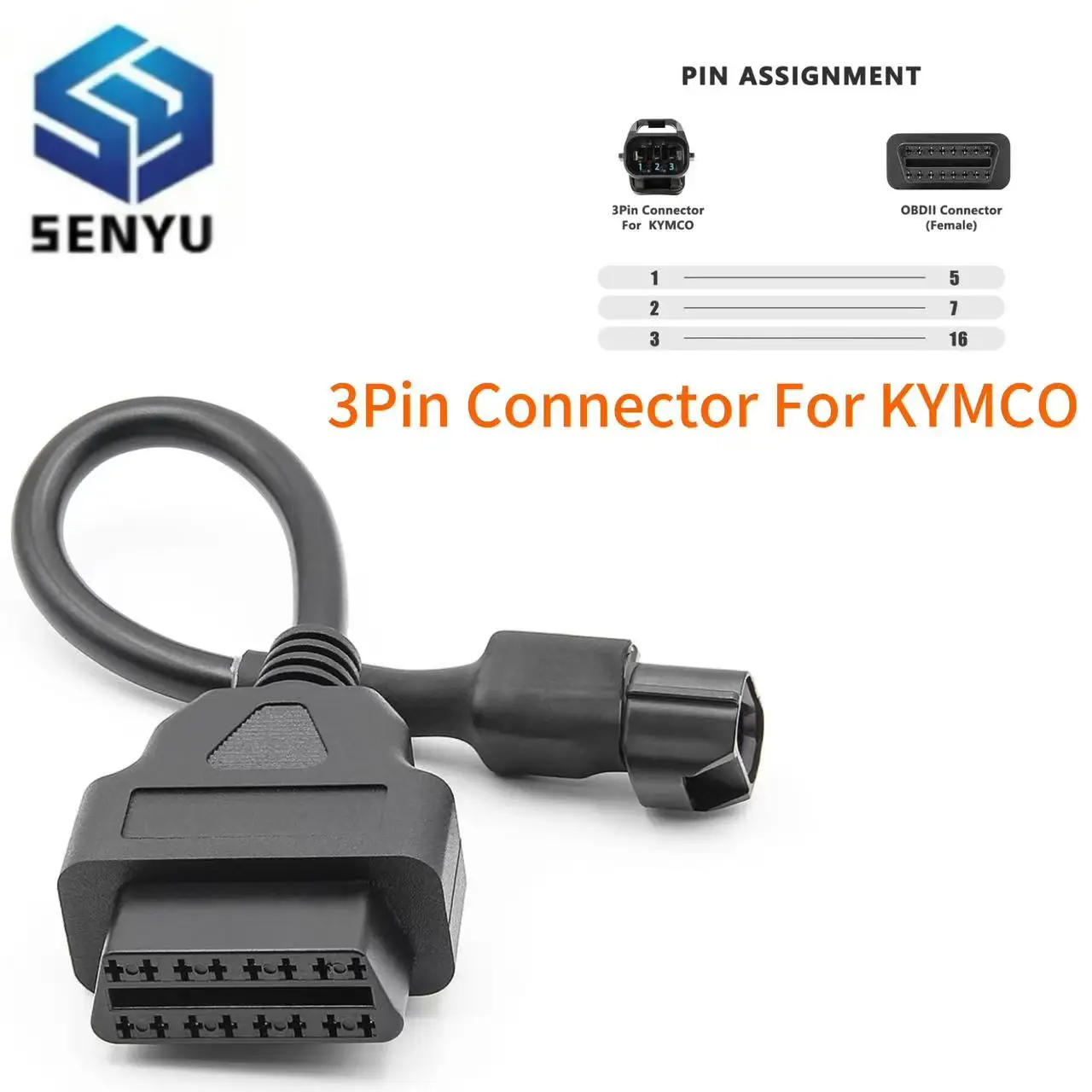 OBD2 Cable For KYMCO 3Pin Motorcycle to OBDII 16 Pin Cable 3 Pin Plug Cable Motorbike Diagnostic Extension Cable Scanner Tool