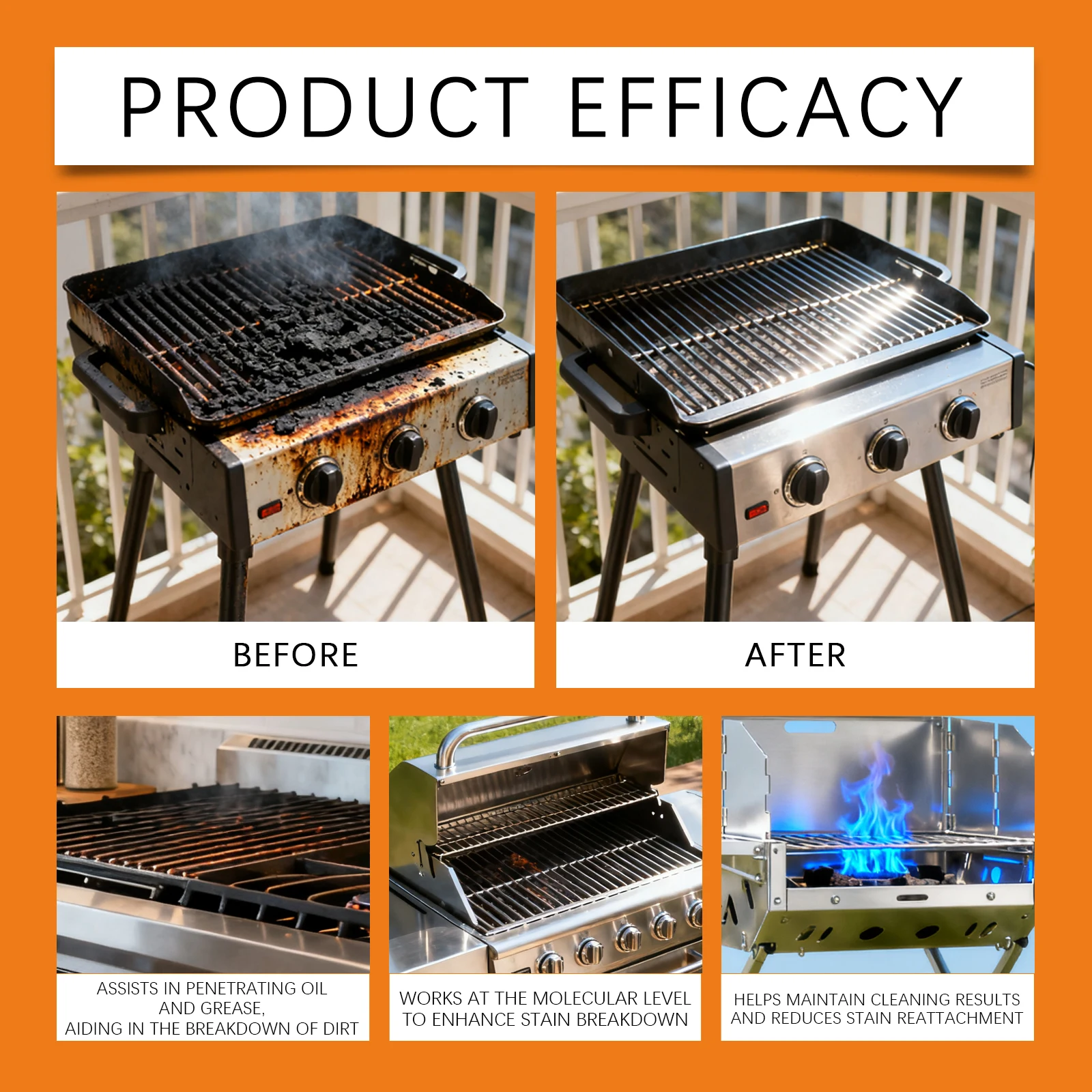 Grill Cleaner Spray for BBQ Oven Stove Grease Remover Heavy Duty Degreaser Baked On Grease Burnt On Food Outdoor Indoor 100ml thumbnail 2