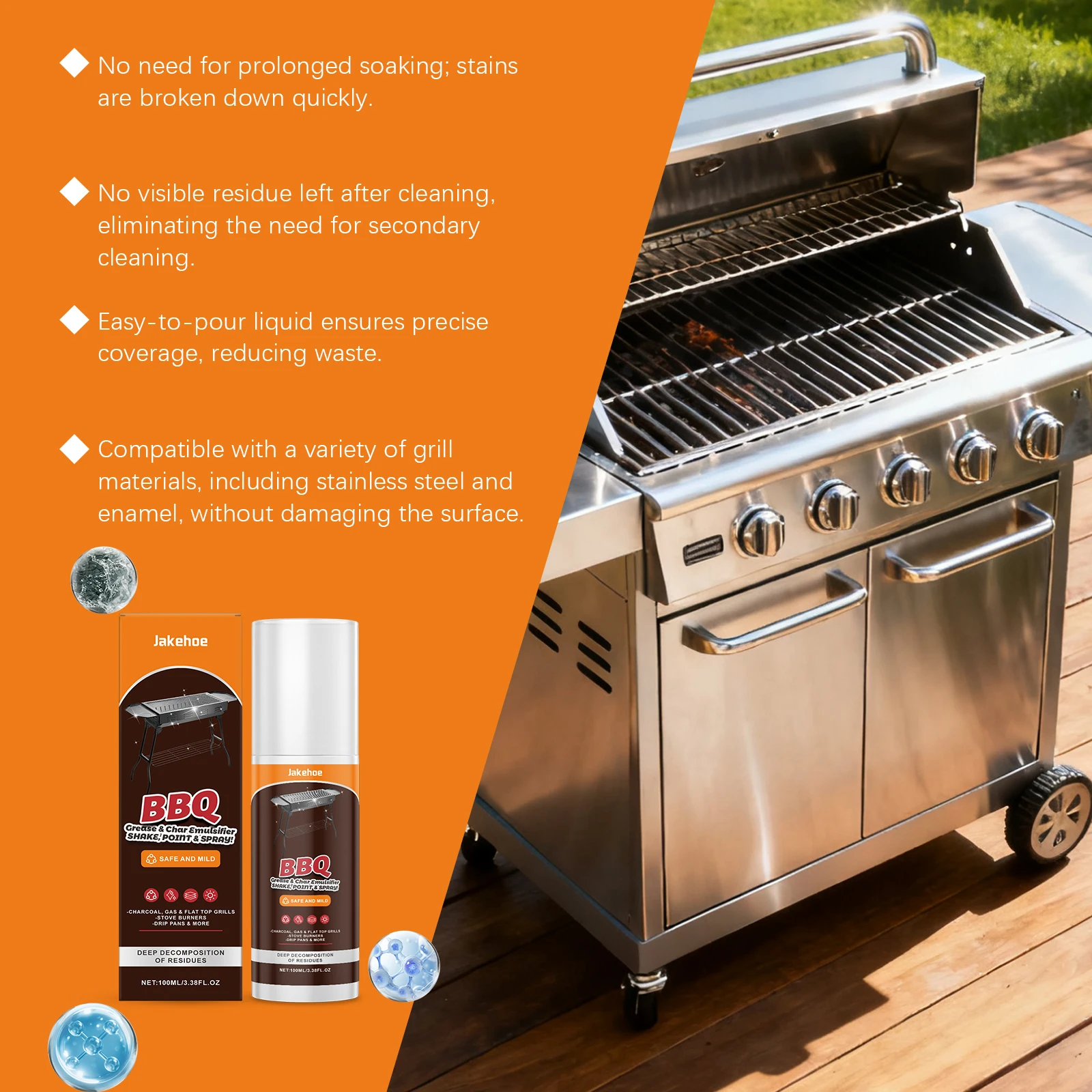 Grill Cleaner Spray for BBQ Oven Stove Grease Remover Heavy Duty Degreaser Baked On Grease Burnt On Food Outdoor Indoor 100ml thumbnail 6