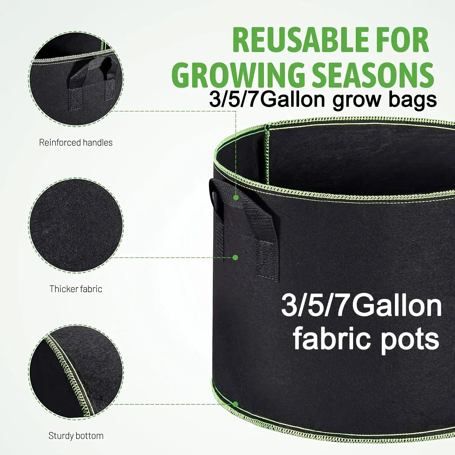 3/5/7 Gallon Grow Bags for Vegetable/Flower/Plant Fabric Pots with Handles Reinforced Aeration Planting Bags for Vegetables thumbnail 5