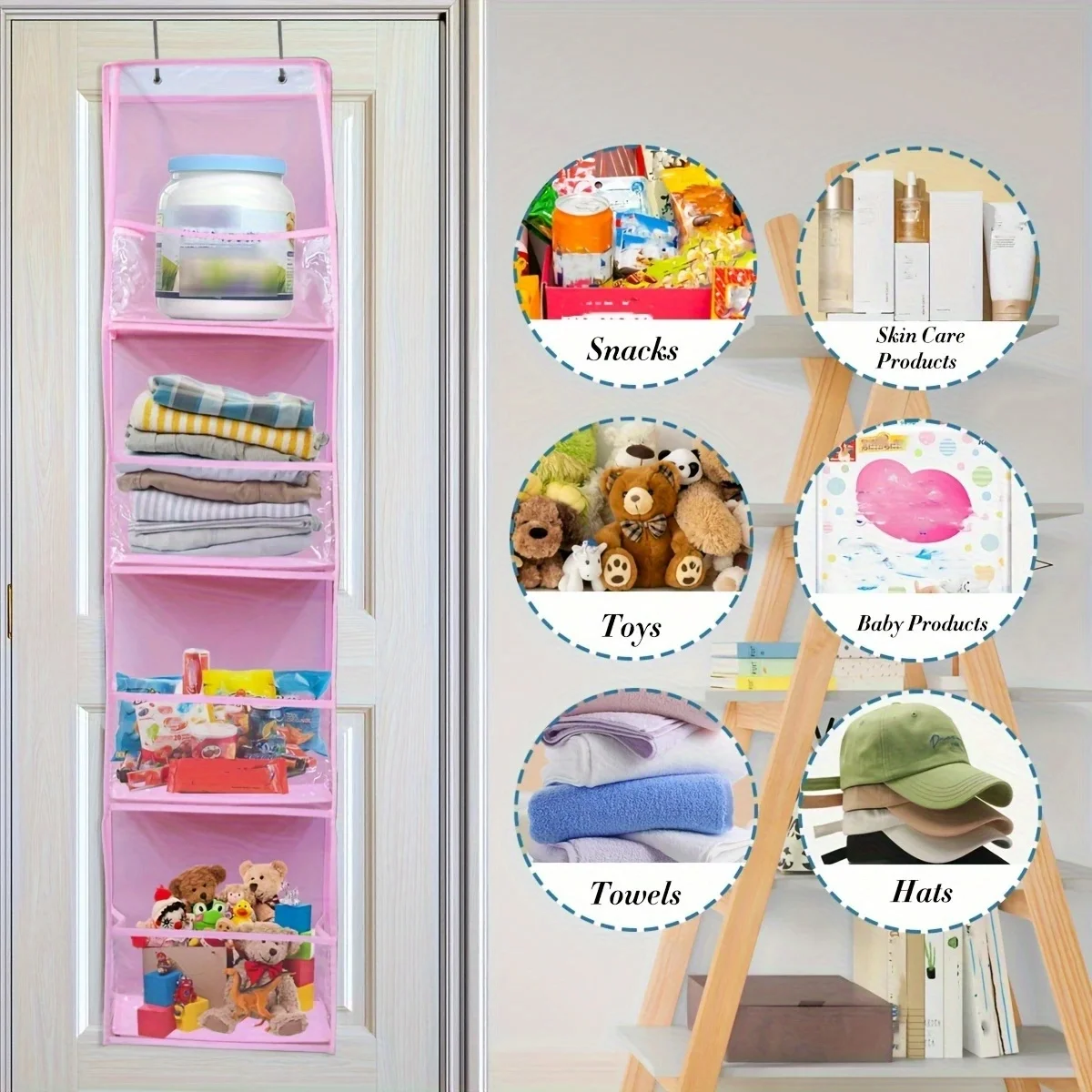 1pc storage hanging bag behind the door, suitable for storing cosmetics, clothes, hats, shoes, and towels in various room types thumbnail 3