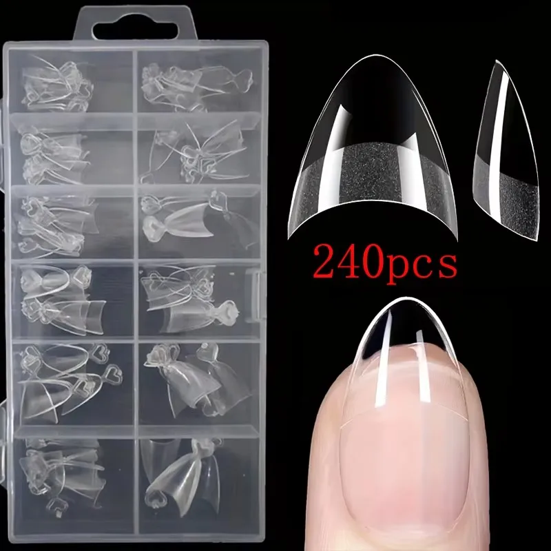 240 Transparent Nail Stickers, Including Coffin-Shaped, Almond-Shaped, Pointed, Oval, Square, and Other Shapes, 12 Different Sizes of Full Coverage Acrylic Press-On Nails, Suitable for Home DIY Nail Art and Nail Salons thumbnail 4