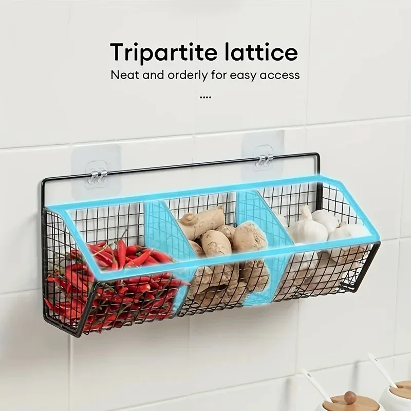 Kitchen Storage Basket Wall Mounted Suitable for Durable Metal Wire Storage of Spices, Garlic, Onions, and Vegetables thumbnail 4