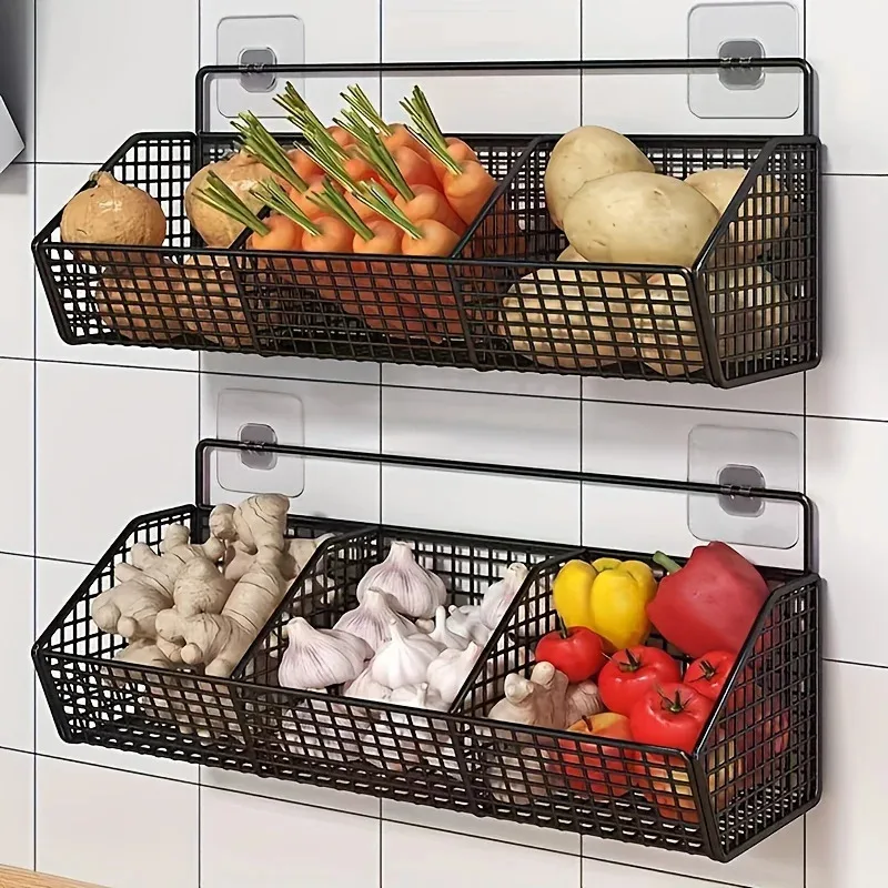 Kitchen Storage Basket Wall Mounted Suitable for Durable Metal Wire Storage of Spices, Garlic, Onions, and Vegetables thumbnail 2