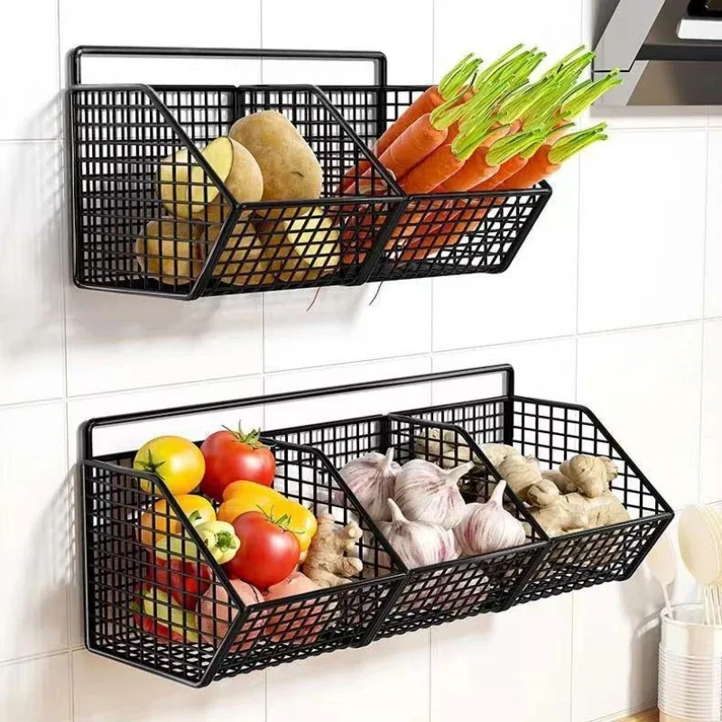 Kitchen Storage Basket Wall Mounted Suitable for Durable Metal Wire Storage of Spices, Garlic, Onions, and Vegetables thumbnail 3