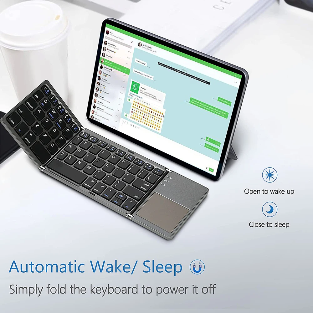 Mini Wireless Bluetooth Keyboard Portable Foldable Folding Keyboard Touchpad Keyboard for Windows Android IOS Tablet ipad Phone thumbnail 5