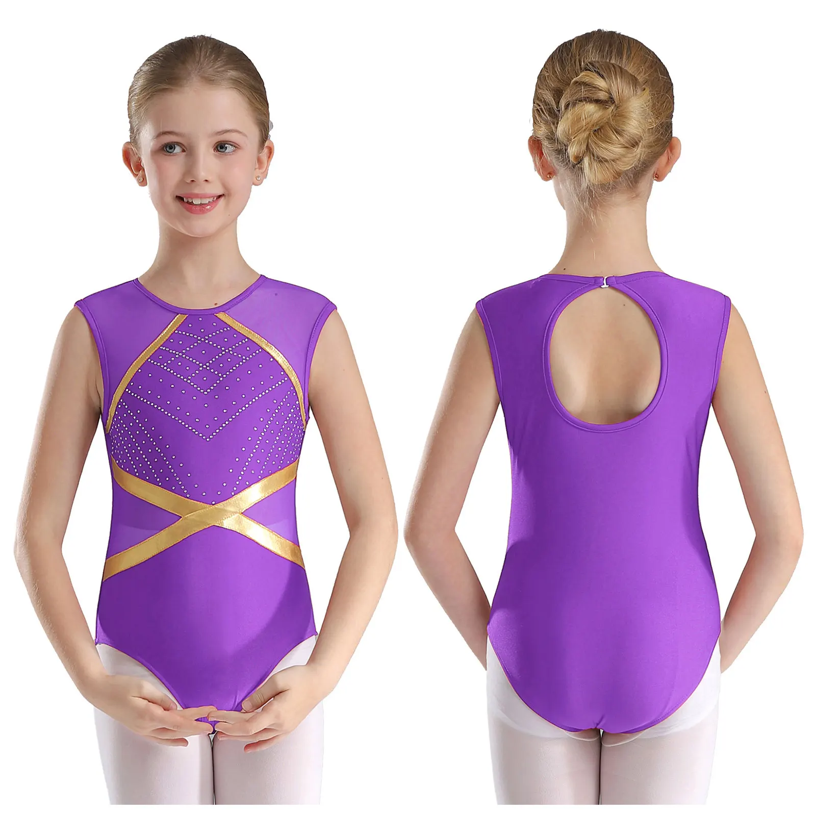 Kids Girls Rhythmic Gymnastics Figure Skating Ballet Performance Jersey Leotard Shiny Rhinestones Bodysuit Competition Costume thumbnail 5