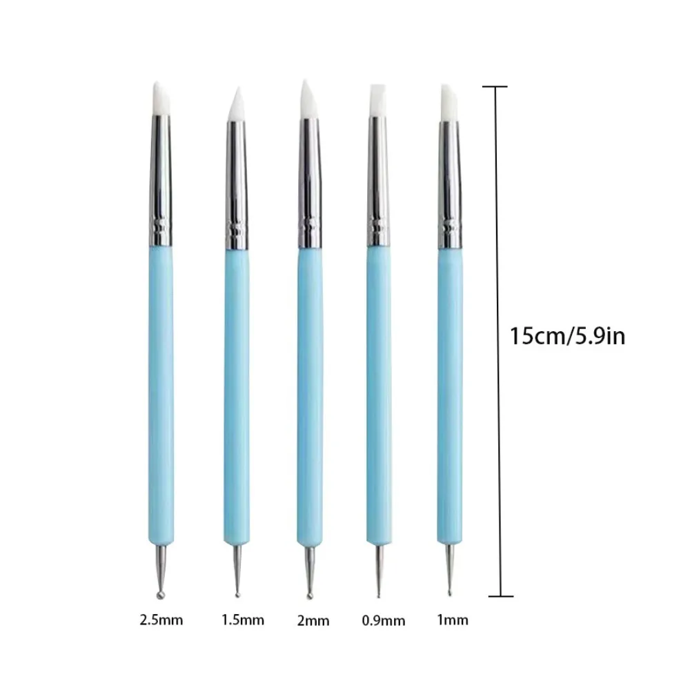 5Pcs Silicone Clay Sculpting Tool for Brush Modeling Dotting Nail Art Pottery Clay Tool DIY Carving Sculpting Tools Soft Head thumbnail 2