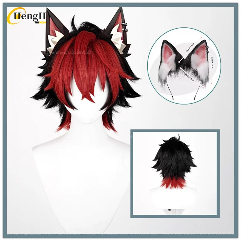 In Stock Game Komano Manato Short 32m Black Red Mixed Color Cosplay Anime Wig Heat Resistant Synthetic Hair Halloween Party Wigs