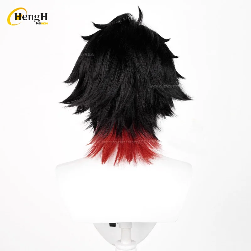 In Stock Game Komano Manato Short 32m Black Red Mixed Color Cosplay Anime Wig Heat Resistant Synthetic Hair Halloween Party Wigs thumbnail 5