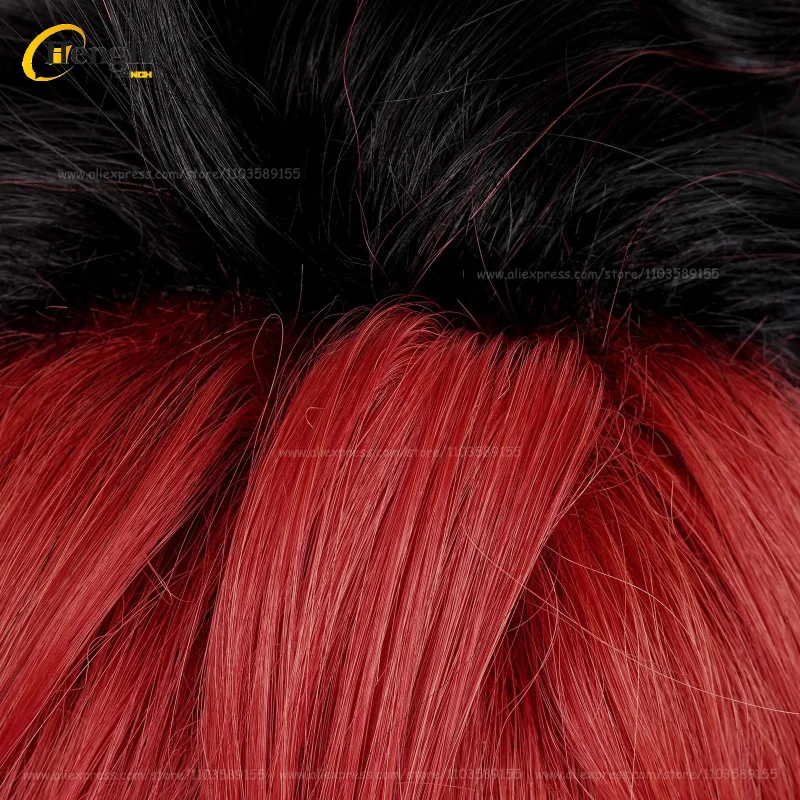 In Stock Game Komano Manato Short 32m Black Red Mixed Color Cosplay Anime Wig Heat Resistant Synthetic Hair Halloween Party Wigs thumbnail 6