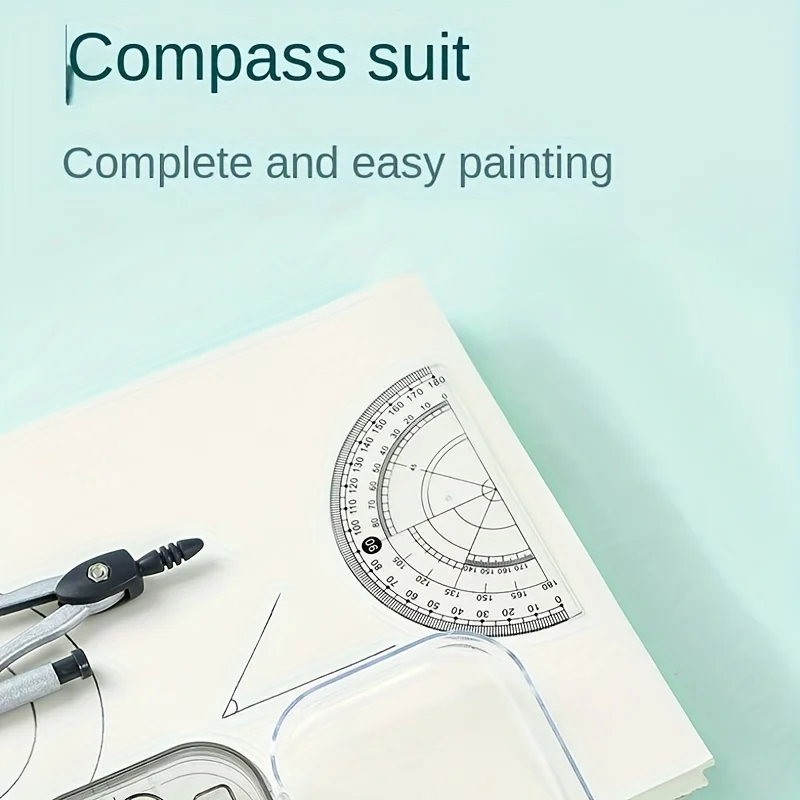 Compass and Ruler Set, Geometry Math Kit with Protractor, Triangles & Eraser, Essential School Supplies for Students, Office thumbnail 5