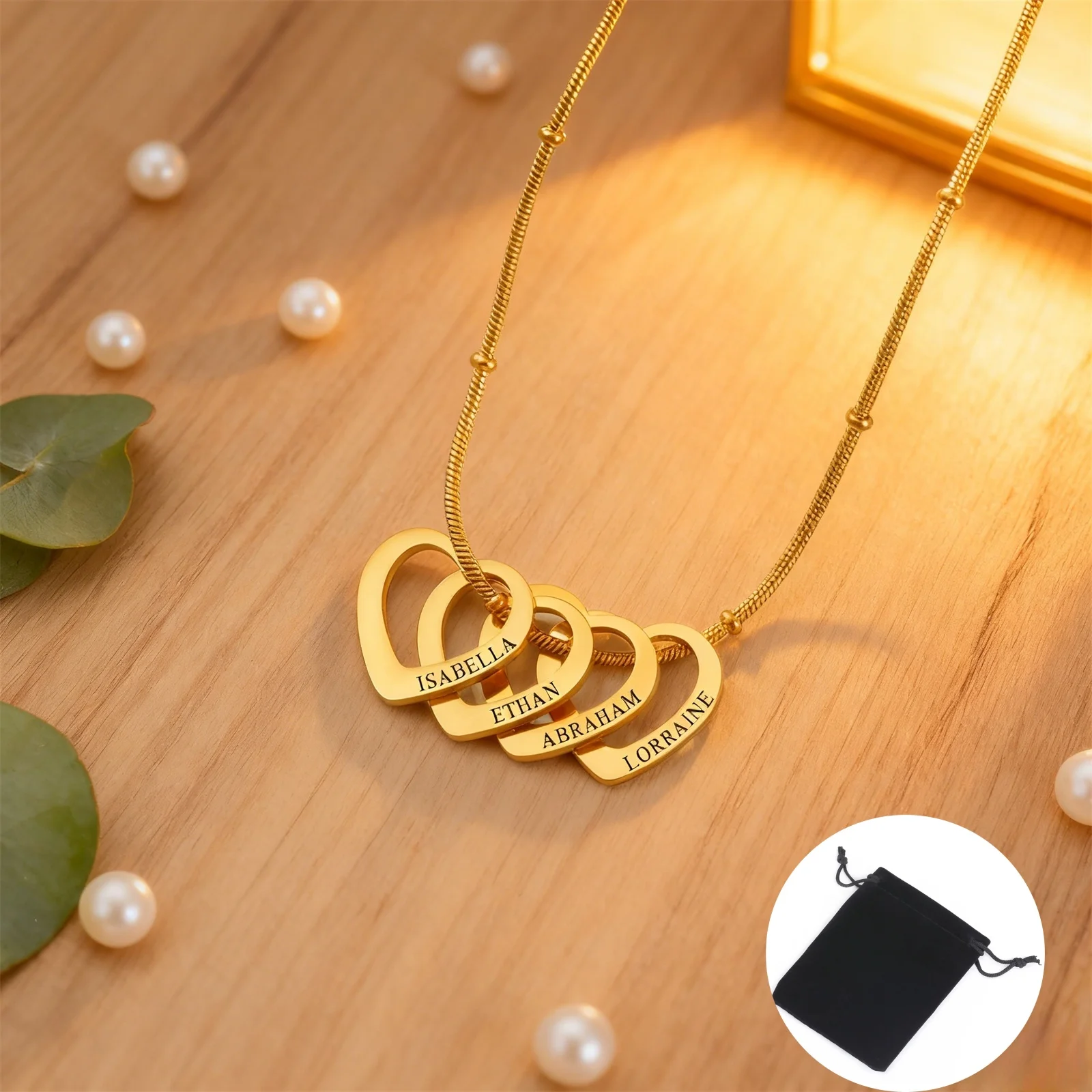 Customized Name Date Love Necklace Stainless Steel Personalized Carving Name 1-4 Heart shaped Love Necklace Couple Family Gift thumbnail 5