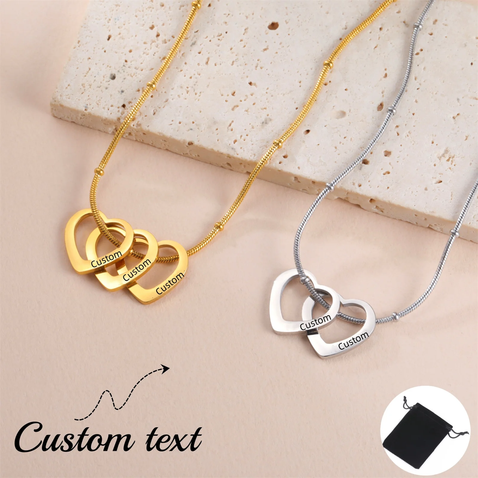 Customized Name Date Love Necklace Stainless Steel Personalized Carving Name 1-4 Heart shaped Love Necklace Couple Family Gift thumbnail 2