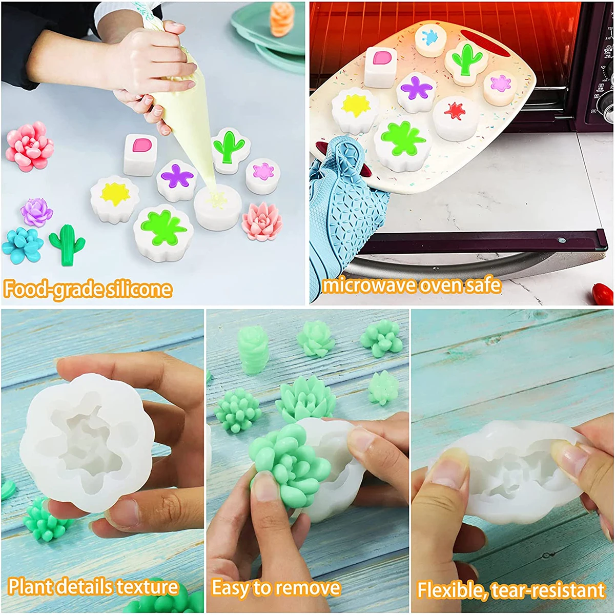 9Pcs Succulent Silicone Mold Safe Cactus Flower Resin Mold Silicone Candle Mold 3D Succulent Resin Epoxy Casting Mold Succulent thumbnail 5