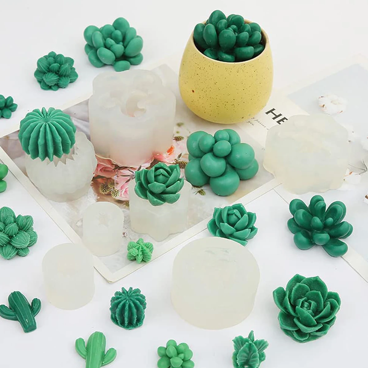 9Pcs Succulent Silicone Mold Safe Cactus Flower Resin Mold Silicone Candle Mold 3D Succulent Resin Epoxy Casting Mold Succulent thumbnail 2