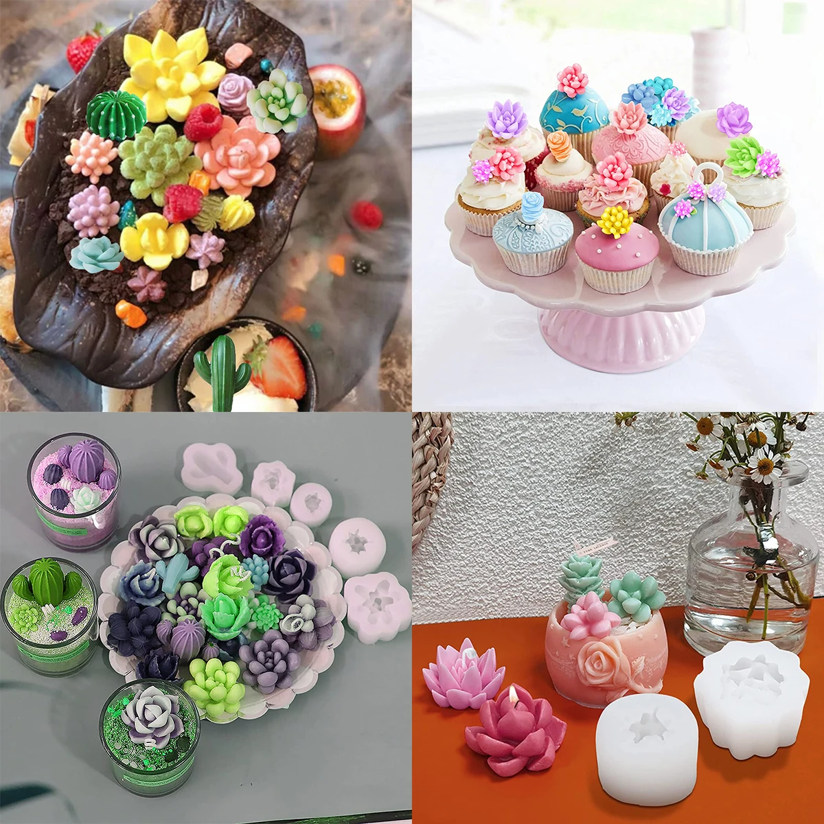9Pcs Succulent Silicone Mold Safe Cactus Flower Resin Mold Silicone Candle Mold 3D Succulent Resin Epoxy Casting Mold Succulent thumbnail 4