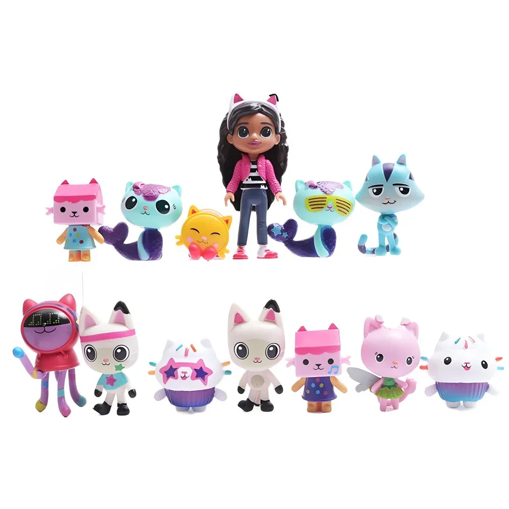 NEW 13pcs Gabby Dollhouse Anime Figure Toy Smiling Car Cat Hug Gaby Girl Dolls Mercat Cartoon Action Figure Xmas Birthday  Gift