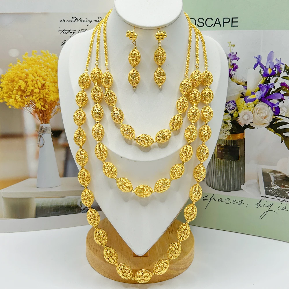 Necklace Middle East Long Bead Jewelry Set Drop Earring African Dubai Fashion Jewelry Earring Necklace Arab Luxury Jewelry Sets thumbnail 3