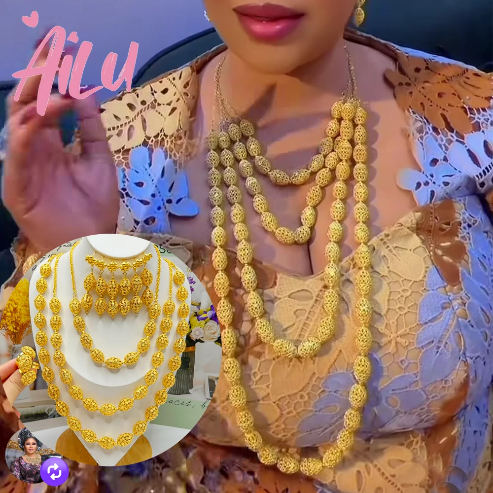 Necklace Middle East Long Bead Jewelry Set Drop Earring African Dubai Fashion Jewelry Earring Necklace Arab Luxury Jewelry Sets