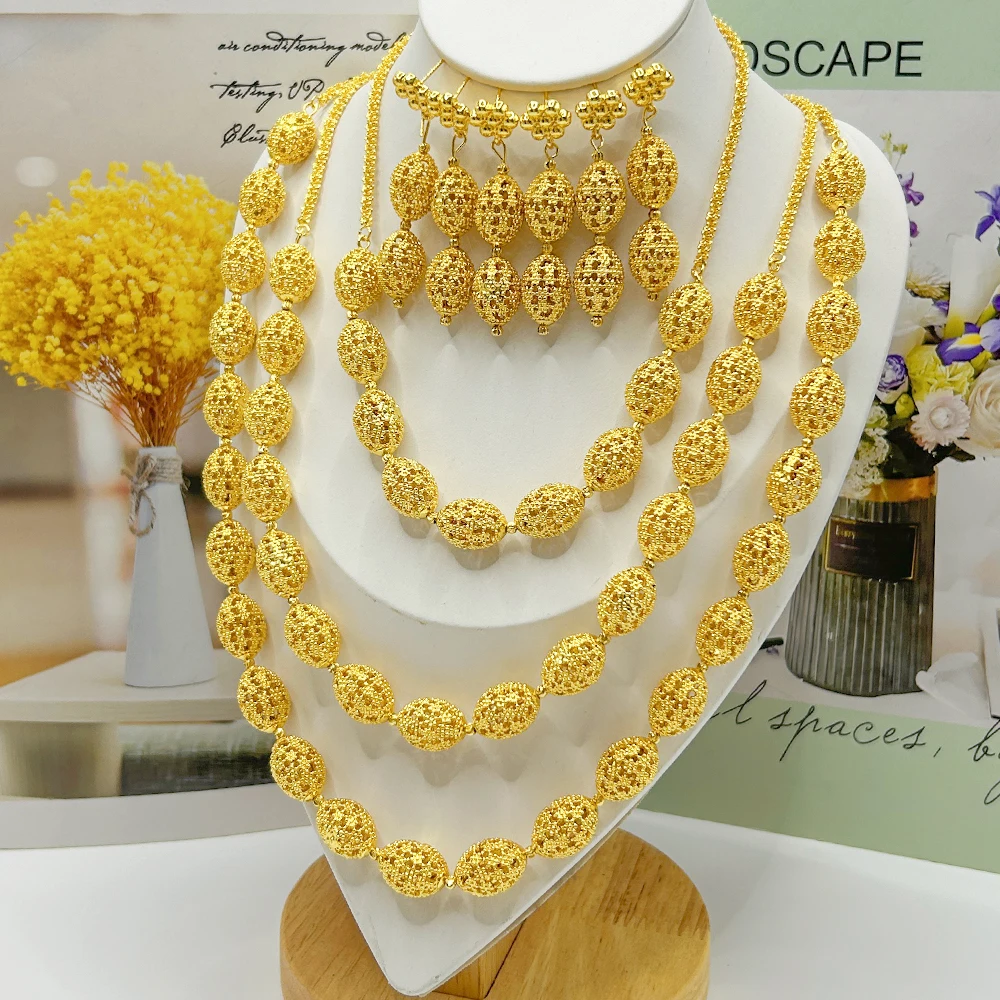 Necklace Middle East Long Bead Jewelry Set Drop Earring African Dubai Fashion Jewelry Earring Necklace Arab Luxury Jewelry Sets thumbnail 4