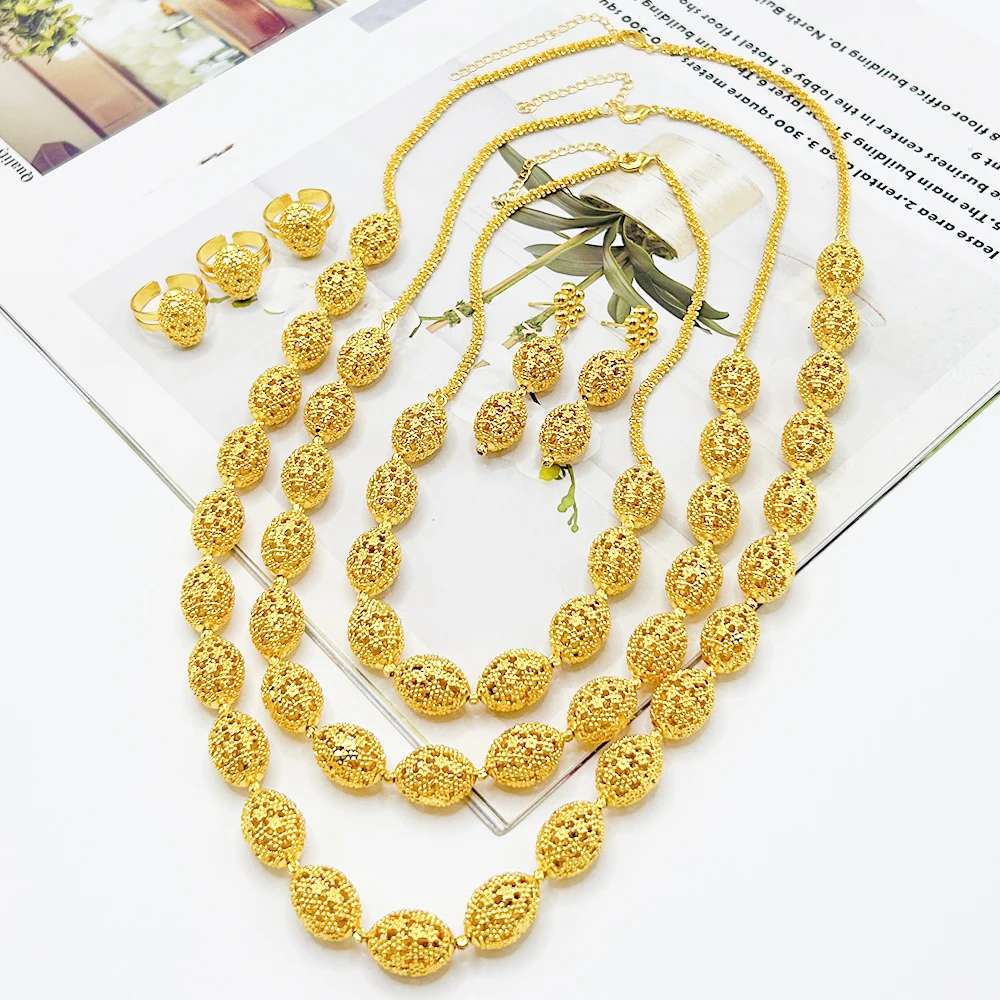 Necklace Middle East Long Bead Jewelry Set Drop Earring African Dubai Fashion Jewelry Earring Necklace Arab Luxury Jewelry Sets thumbnail 5