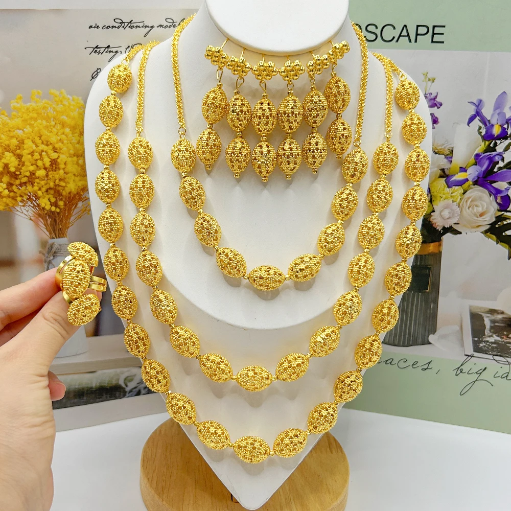 Necklace Middle East Long Bead Jewelry Set Drop Earring African Dubai Fashion Jewelry Earring Necklace Arab Luxury Jewelry Sets thumbnail 2