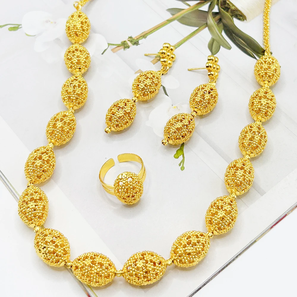 Necklace Middle East Long Bead Jewelry Set Drop Earring African Dubai Fashion Jewelry Earring Necklace Arab Luxury Jewelry Sets thumbnail 6