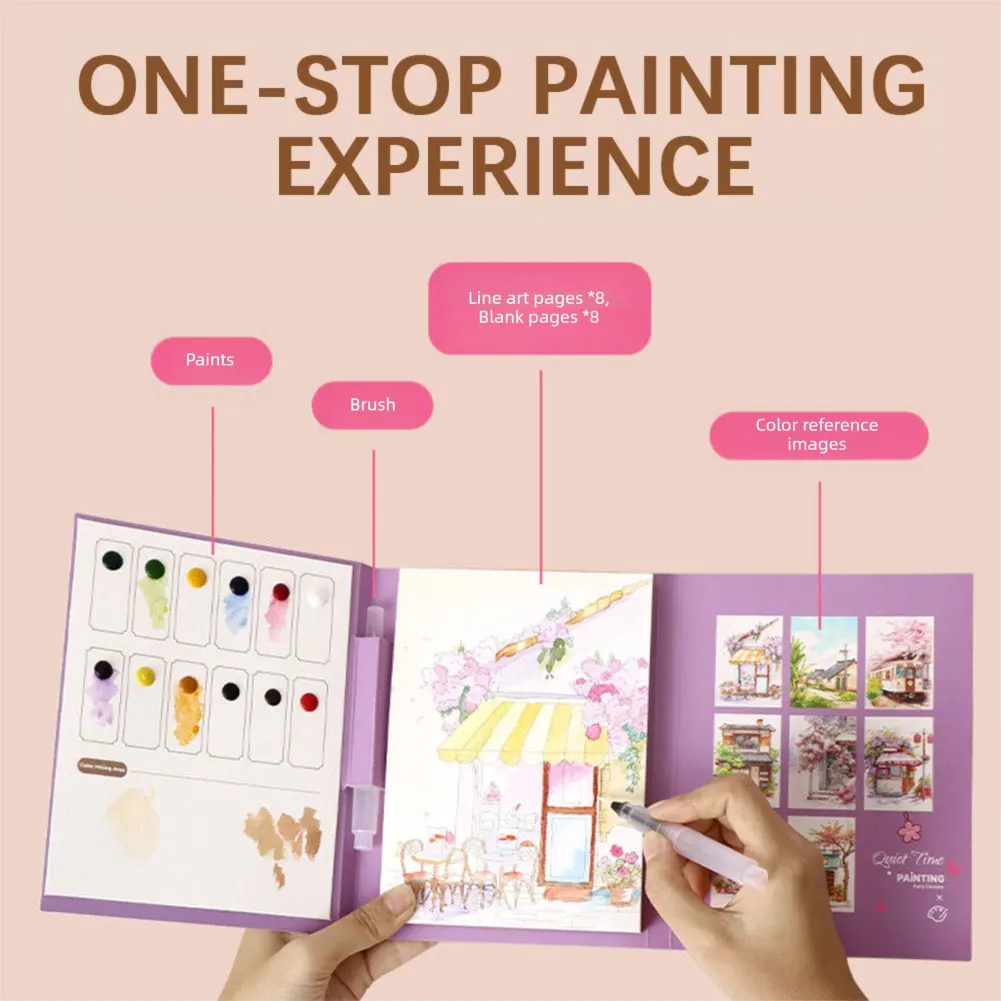Comes With Pigment Filled Watercolor Painting Book,Portable Watercolor Painting Kit With Paints,DIY Watercolor Coloring Painting