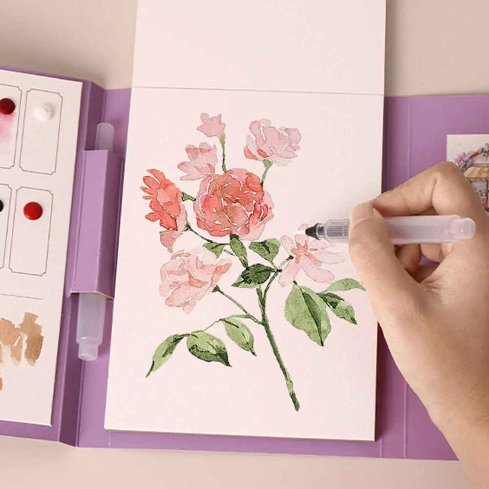 Comes With Pigment Filled Watercolor Painting Book,Portable Watercolor Painting Kit With Paints,DIY Watercolor Coloring Painting thumbnail 3
