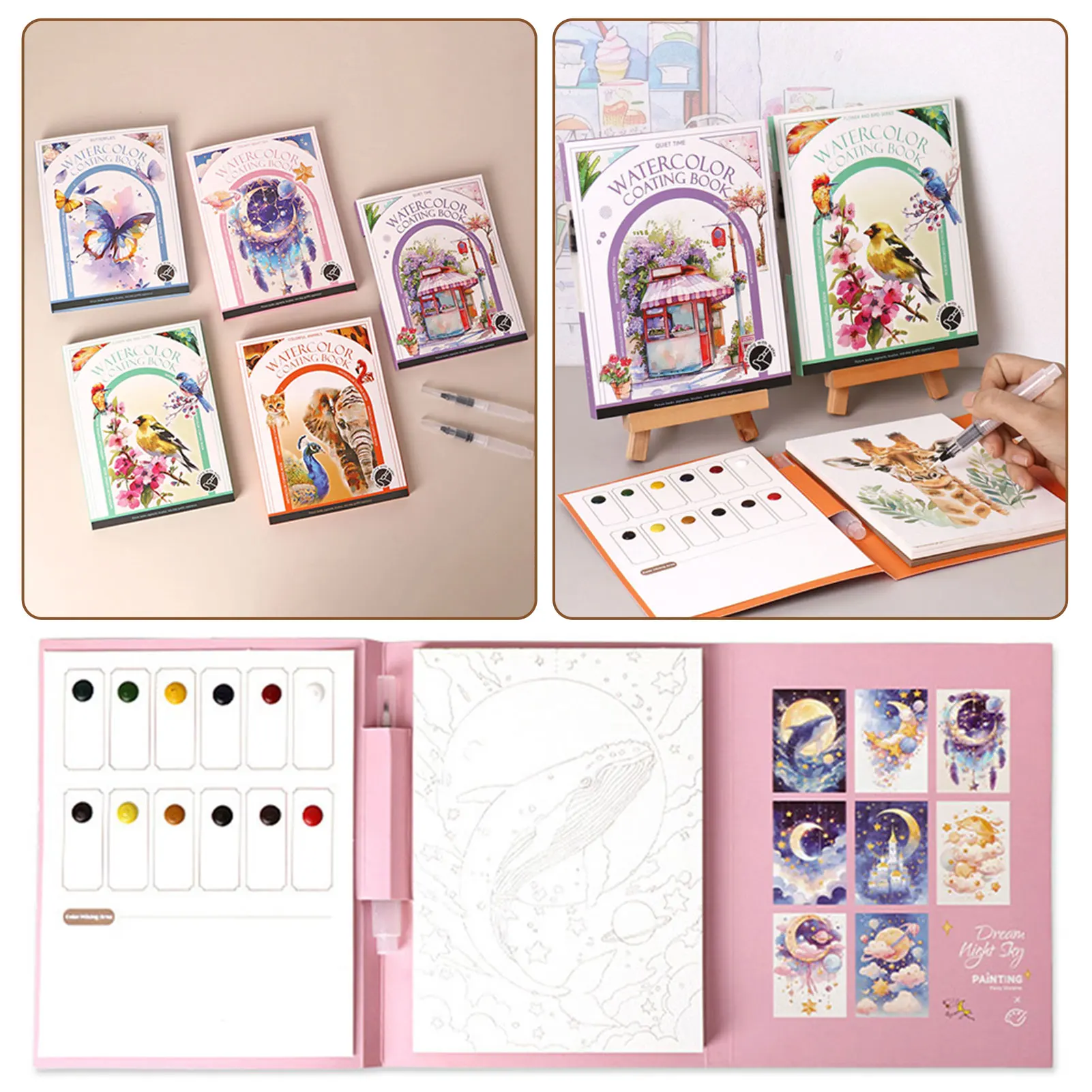Comes With Pigment Filled Watercolor Painting Book,Portable Watercolor Painting Kit With Paints,DIY Watercolor Coloring Painting thumbnail 6