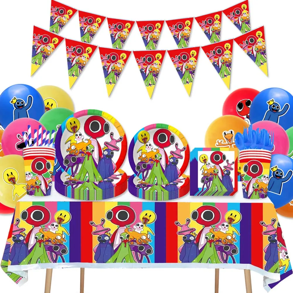 Rain Bow Birthday Party Decoration Friend Theme Disposable Tableware Paper Plates Tablecloth Backdrop for Kids Baby Shower thumbnail 4