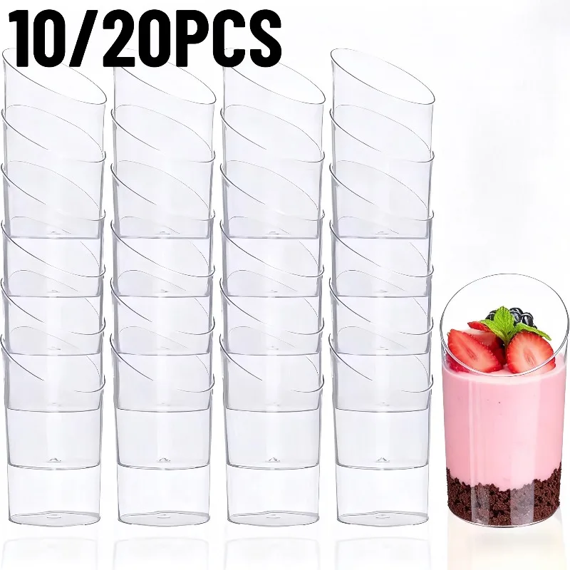10/20PCS Disposable Plastic Cup Tilted Circular Mouthed Cup Birthday Wedding Party Mousse Cake Fruit Ice Cream Food Container