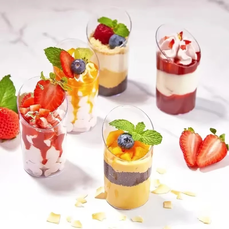 10/20PCS Disposable Plastic Cup Tilted Circular Mouthed Cup Birthday Wedding Party Mousse Cake Fruit Ice Cream Food Container thumbnail 3