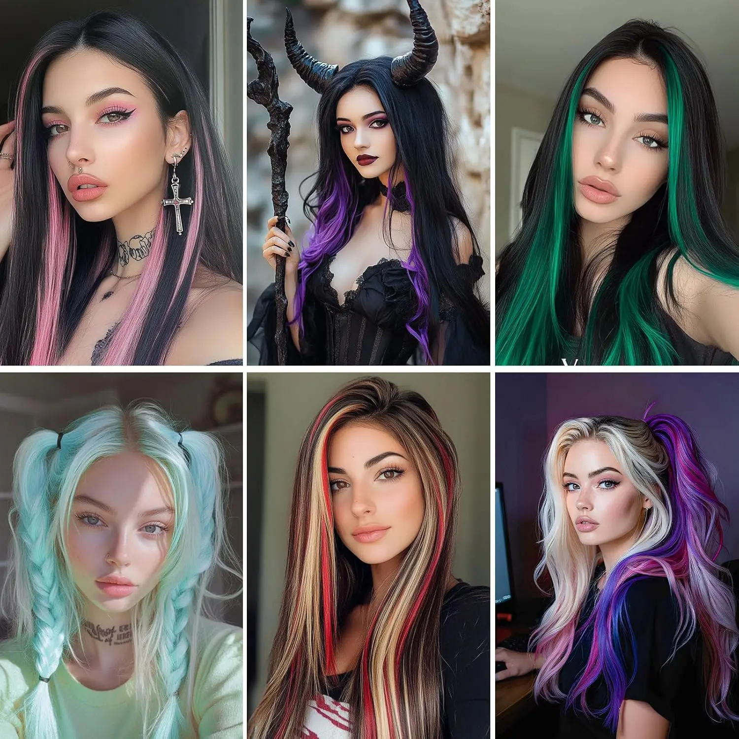 Clip in Hair Extensions Colored Party Highlights Royalblue Hair Extension Real Human Hair Clip in Extentions  20CM Straight Hair thumbnail 5