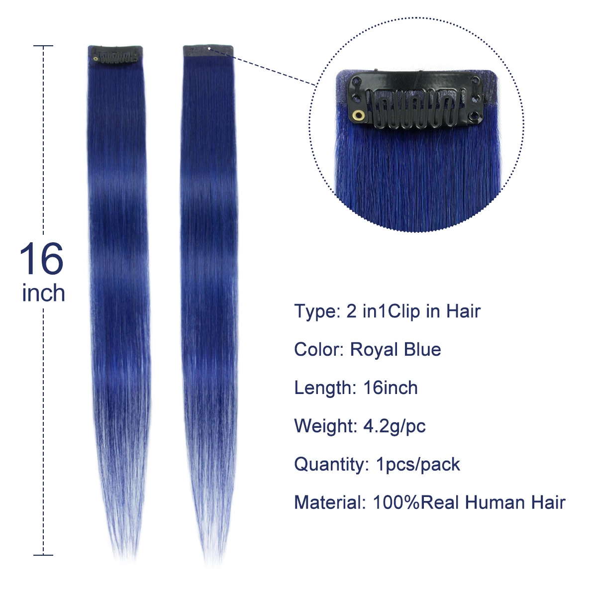 Clip in Hair Extensions Colored Party Highlights Royalblue Hair Extension Real Human Hair Clip in Extentions  20CM Straight Hair thumbnail 2