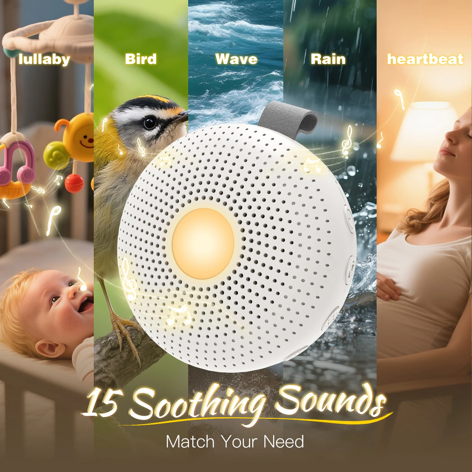 Portable Sleep Aid White Noise Machine for Baby & Adult with 15 Sounds Smart Cry Detection Night Light Timer Newborn Gift thumbnail 2