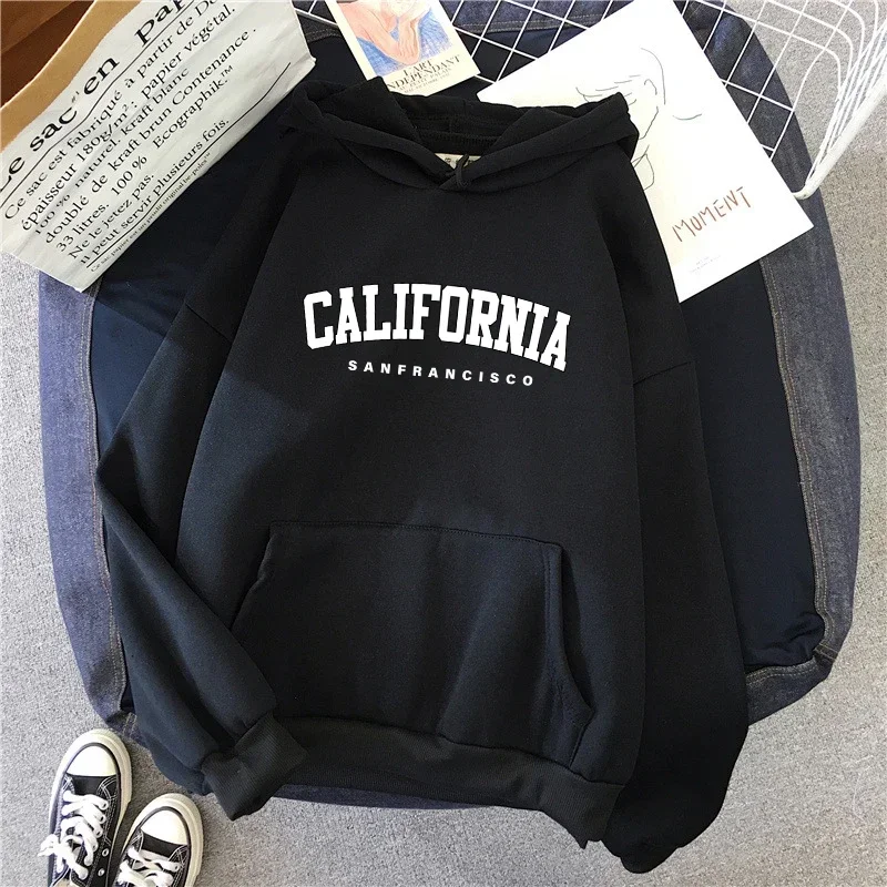 Plus Size 2025 California Fashion Sweatshirts for Woman Casual Sporty Hooded Long Sleeve Pullover Autumn Winter Comfort Hoodies thumbnail 2