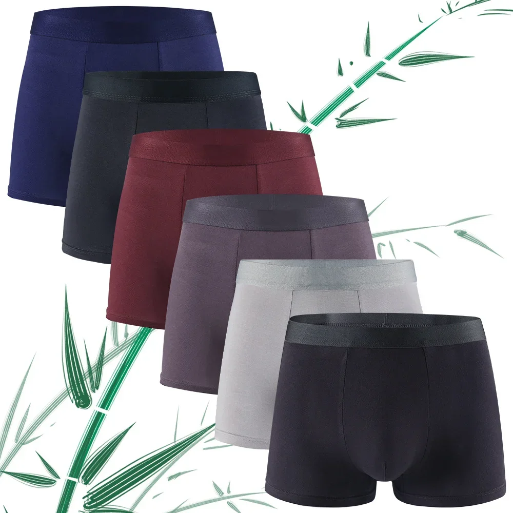 6pcs Bamboo Fiber Men Flat Underwear Solid Color Simple Mid Waist Sports Underpants Soft Breathear High Quality Fabric Knickers thumbnail 2