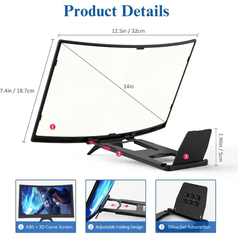 12" 3D HD Screen Magnifier Foldable Curved Lens with Phone Stand for Smartphones | Ultra-Wide Viewing Angle & Anti-Glare thumbnail 5