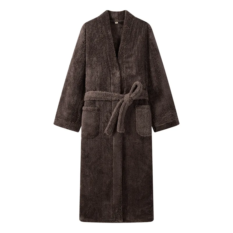 Thickened Coral Fleece Robe Unisex Double-sided Flannel Pajamas Comfortable Sleepwear V-neck Home Leisure Clothing for Couples thumbnail 3