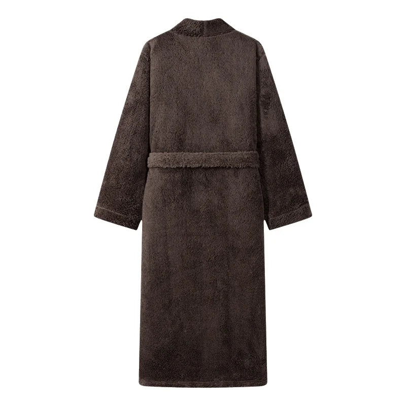Thickened Coral Fleece Robe Unisex Double-sided Flannel Pajamas Comfortable Sleepwear V-neck Home Leisure Clothing for Couples thumbnail 5