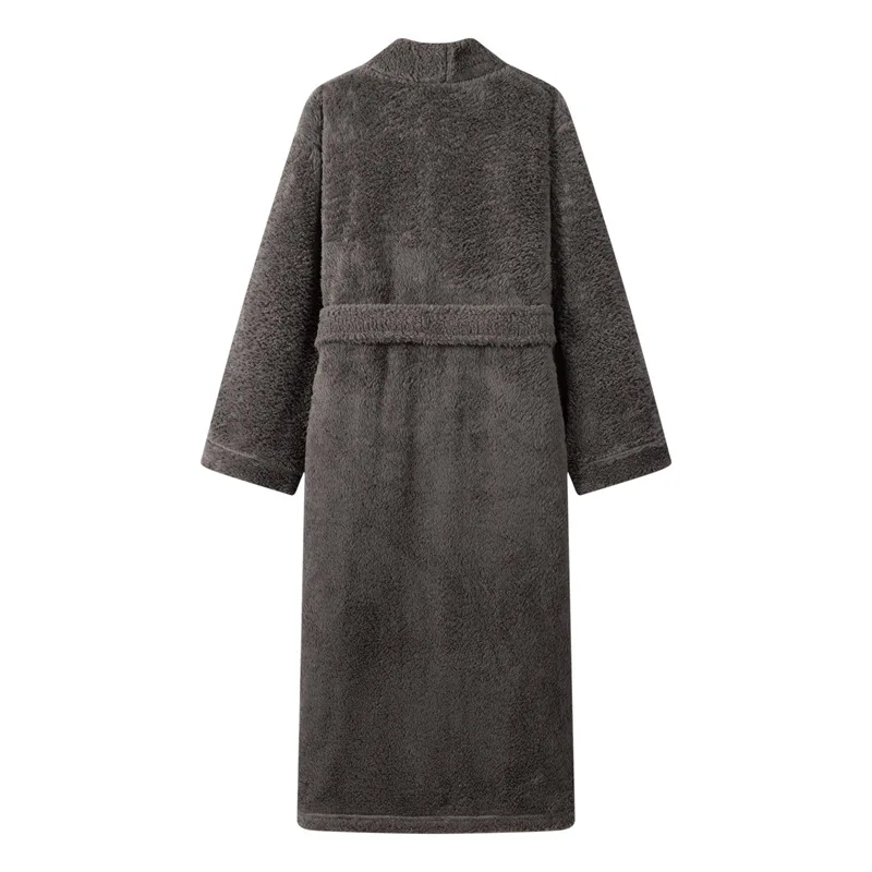 Thickened Coral Fleece Robe Unisex Double-sided Flannel Pajamas Comfortable Sleepwear V-neck Home Leisure Clothing for Couples thumbnail 2