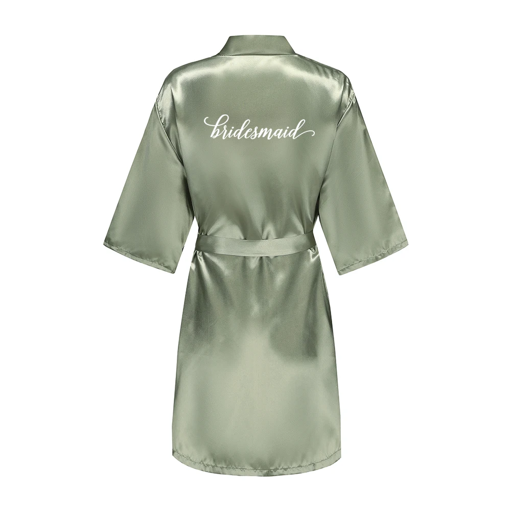Women's Satin Robe Silk Kimono Bathrobe Pure Short Sexy Sleepwear Bridesmaid Bride Party Robes Grass Green thumbnail 5
